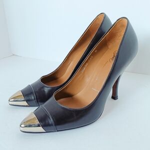 🖤 Donald J Pliner Leather Heels Pumps Ville Spain Black Metallic Womens 6